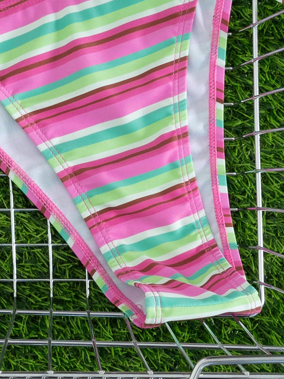New Stylish European & American Women's Fresh Color Block Striped Halter Tie Bikini Set, Triangle Top And Bottom Vacation Beach Summer