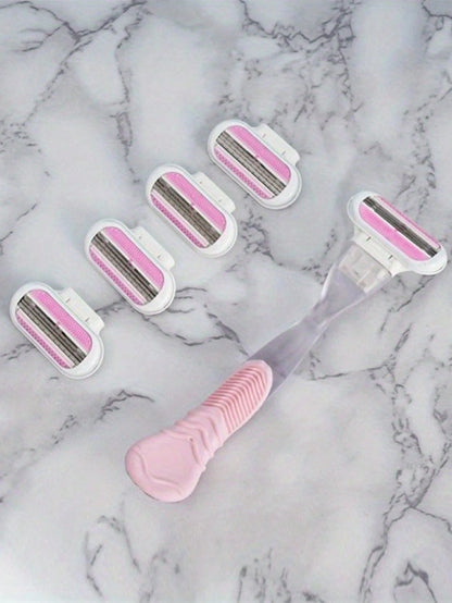 New Venus Compatible Women'S Safety Razor Blades, Oil-Free, For Face/Leg/Armpit/Bikini, Suitable For Combination Skin, Hair Removal Shaving Accessories1 Handle + 4 Knife Heads/ 4 Knife Heads, Women's