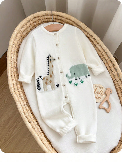 Newborn Baby Autumn/Winter Cute Cartoon Pattern Long Sleeve Sweater Romper