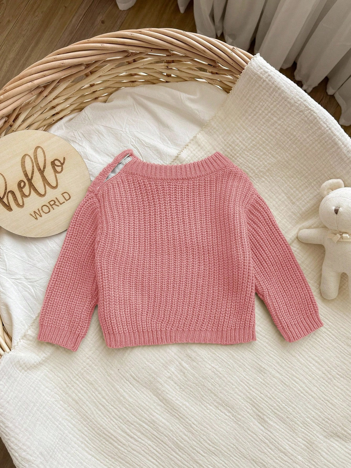 Newborn Baby Girl Letter Pattern Long Sleeve Sweater,Cute Light Pink Autumn Knit Winter Top,Versatile Knitwear Jumper Fall Clothes