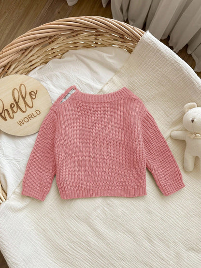 Newborn Baby Girl Letter Pattern Long Sleeve Sweater,Cute Light Pink Autumn Knit Winter Top,Versatile Knitwear Jumper Fall Clothes