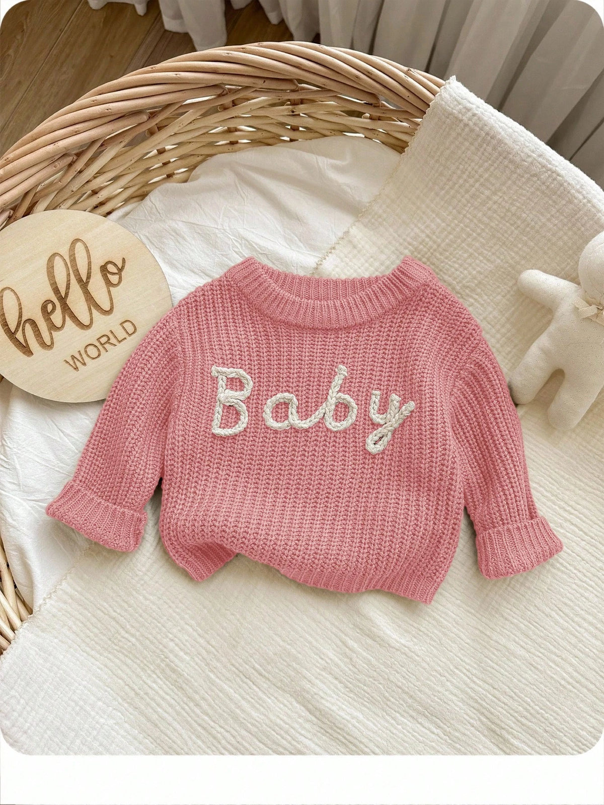 Newborn Baby Girl Letter Pattern Long Sleeve Sweater,Cute Light Pink Autumn Knit Winter Top,Versatile Knitwear Jumper Fall Clothes