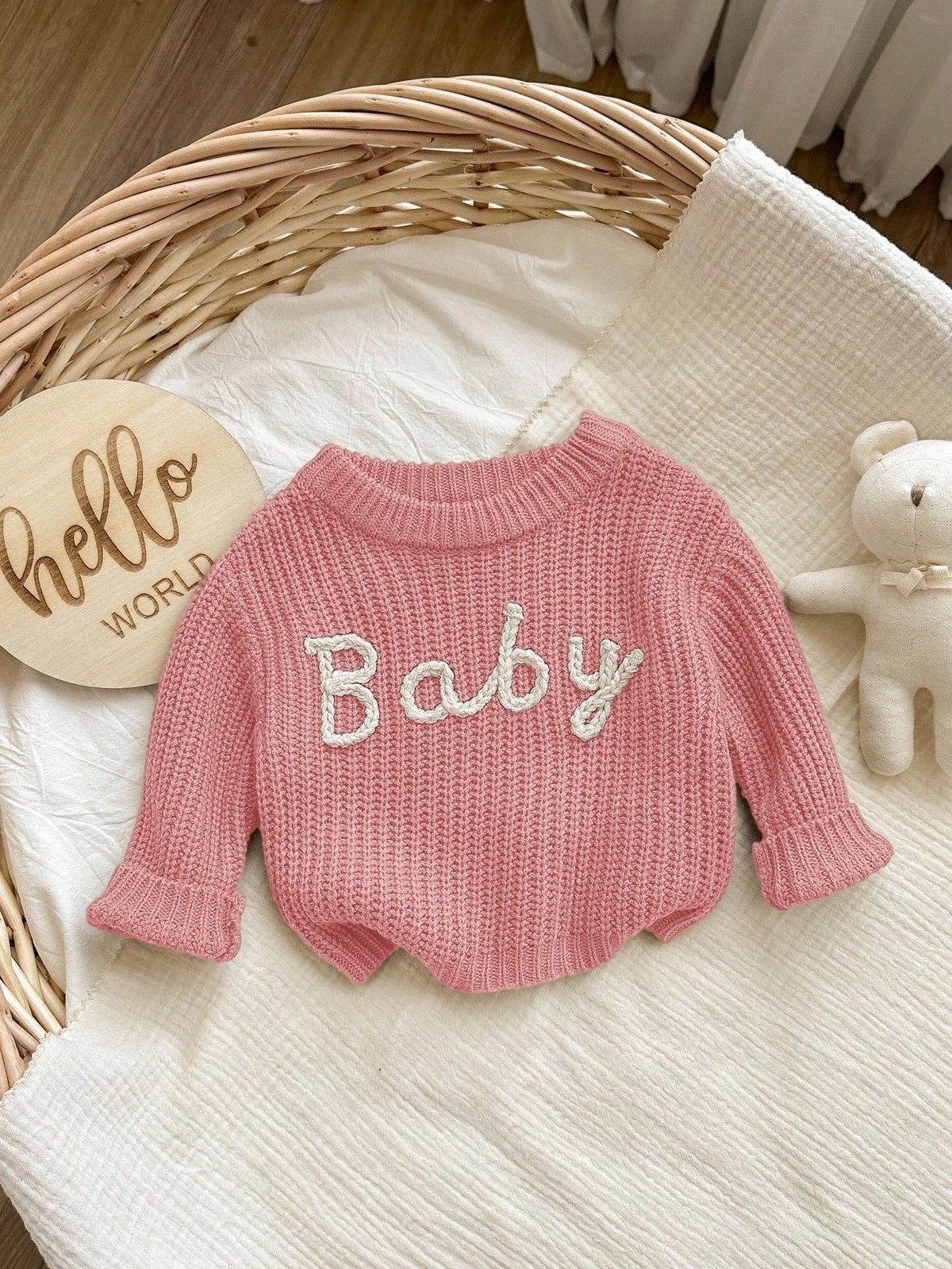 Newborn Baby Girl Letter Pattern Long Sleeve Sweater,Cute Light Pink Autumn Knit Winter Top,Versatile Knitwear Jumper Fall Clothes