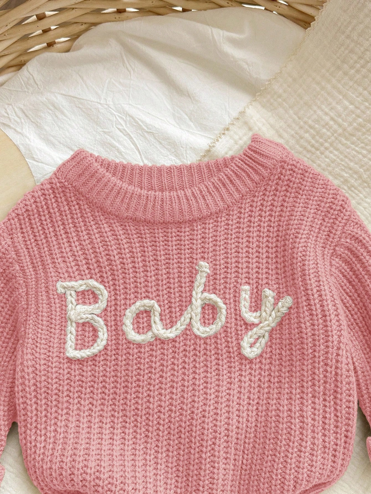 Newborn Baby Girl Letter Pattern Long Sleeve Sweater,Cute Light Pink Autumn Knit Winter Top,Versatile Knitwear Jumper Fall Clothes