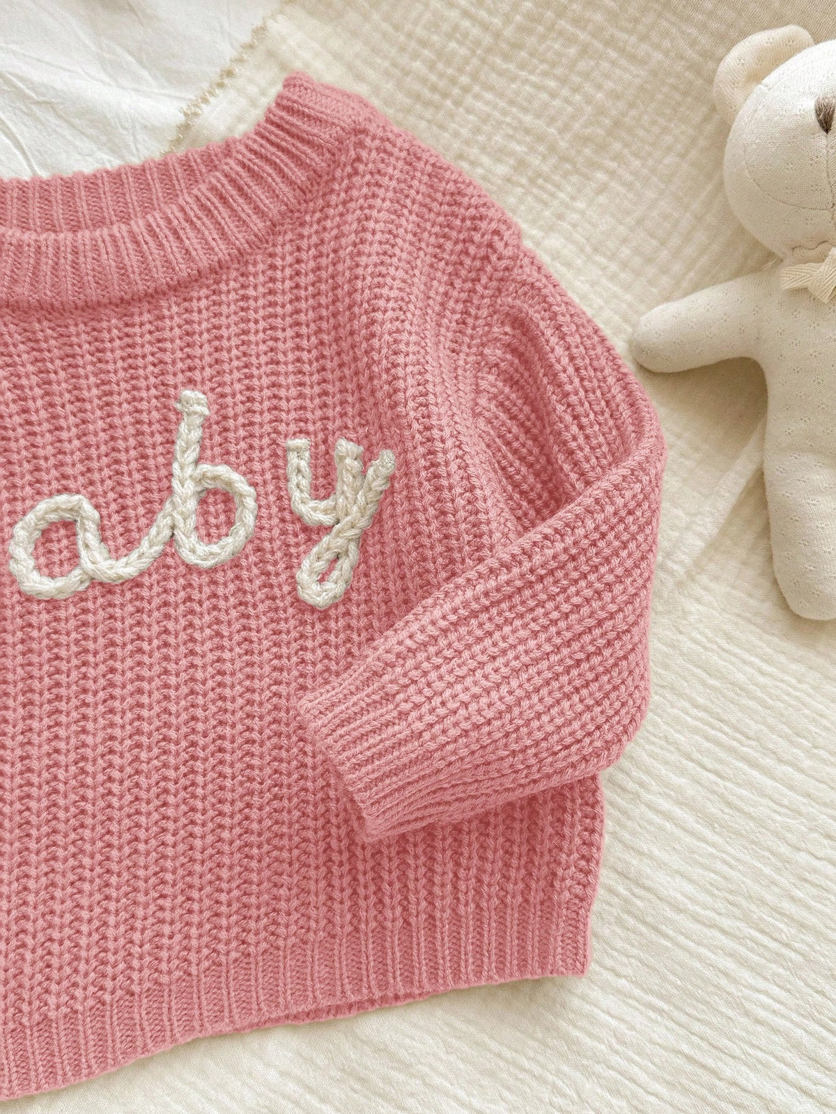 Newborn Baby Girl Letter Pattern Long Sleeve Sweater,Cute Light Pink Autumn Knit Winter Top,Versatile Knitwear Jumper Fall Clothes
