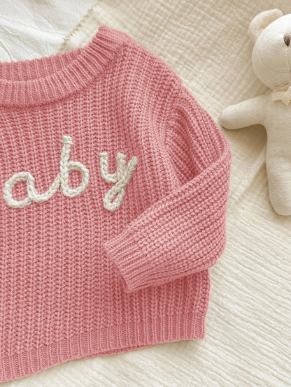 Newborn Baby Girl Letter Pattern Long Sleeve Sweater,Cute Light Pink Autumn Knit Winter Top,Versatile Knitwear Jumper Fall Clothes
