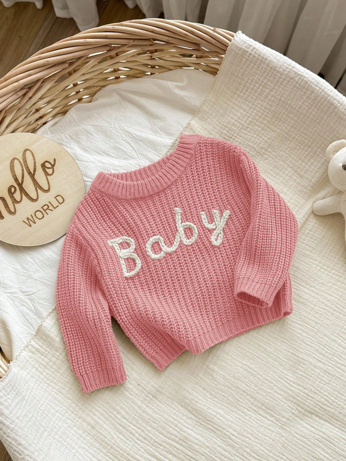 Newborn Baby Girl Letter Pattern Long Sleeve Sweater,Cute Light Pink Autumn Knit Winter Top,Versatile Knitwear Jumper Fall Clothes
