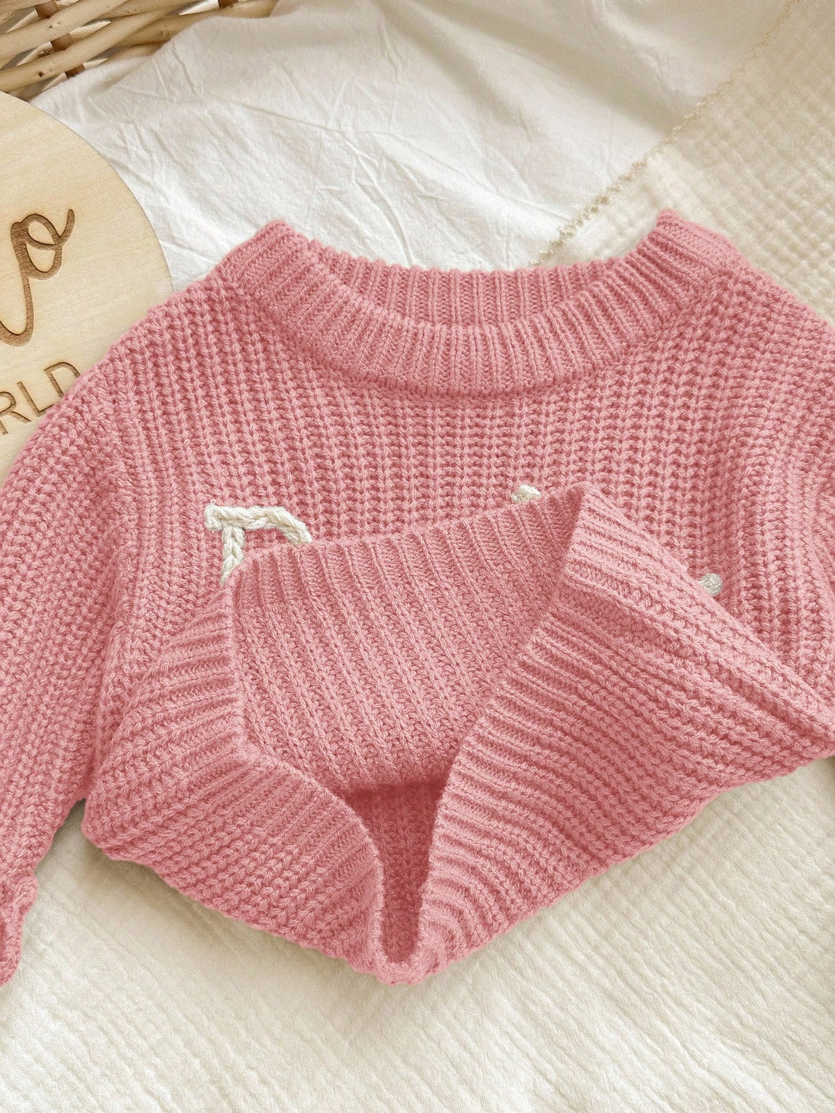 Newborn Baby Girl Letter Pattern Long Sleeve Sweater,Cute Light Pink Autumn Knit Winter Top,Versatile Knitwear Jumper Fall Clothes