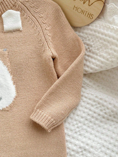 Newborn Baby Girls Cute Cartoon Bear Hooded Romper With Hat, Autumn/Winter Fall