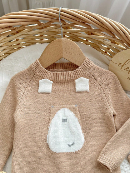 Newborn Baby Girls Cute Cartoon Bear Hooded Romper With Hat, Autumn/Winter Fall