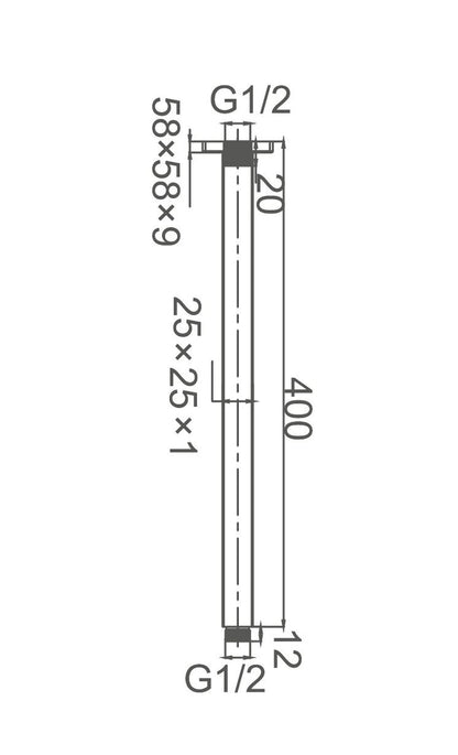 NIKO Ceiling Dropper in Brushed Nickel 400mm Showers ECT