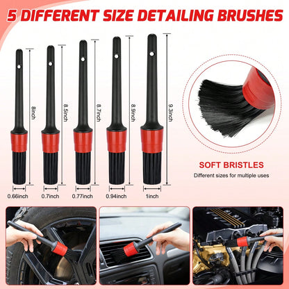 Nilight 52PCS Car Detailing Kit Auto Cleaning Tools Wash Set With Storage Carry Bag Home Use For Interior Exterior Deep Clean Polish Car Care Windshield Dashboard Seat Air Vents Wheels Tires, Red