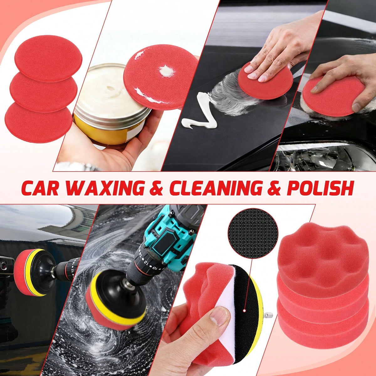 Nilight 52PCS Car Detailing Kit Auto Cleaning Tools Wash Set With Storage Carry Bag Home Use For Interior Exterior Deep Clean Polish Car Care Windshield Dashboard Seat Air Vents Wheels Tires, Red