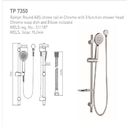 NIXON ABS Shower Rail With 3 Function Shower Head And Elbow included in Gun Metal Showers ECT