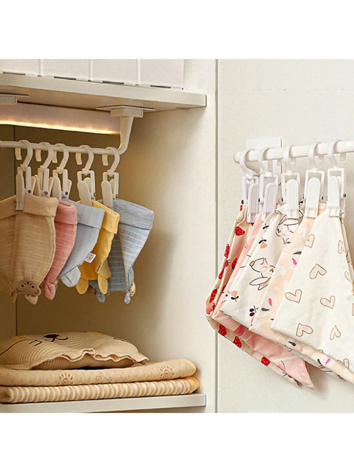 No-Drilling Shelf With 10 Clips, Baby Wardrobe Organizer For Clothes, Bibs, Hats, Socks And Underwear Love Valentine