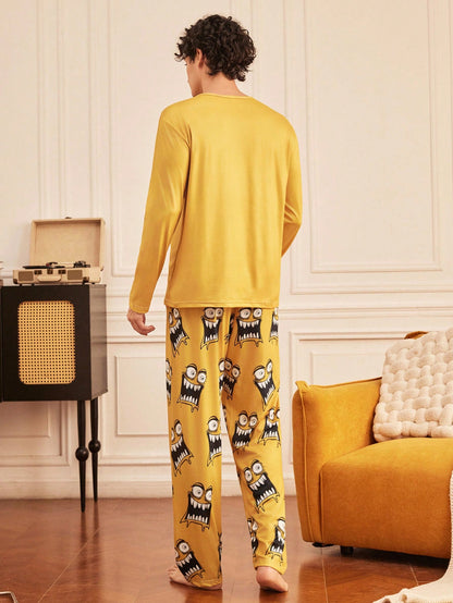 Notgurli Men's Funny Cow & Horse Print Long Sleeve Top And Pants Loungewear Set