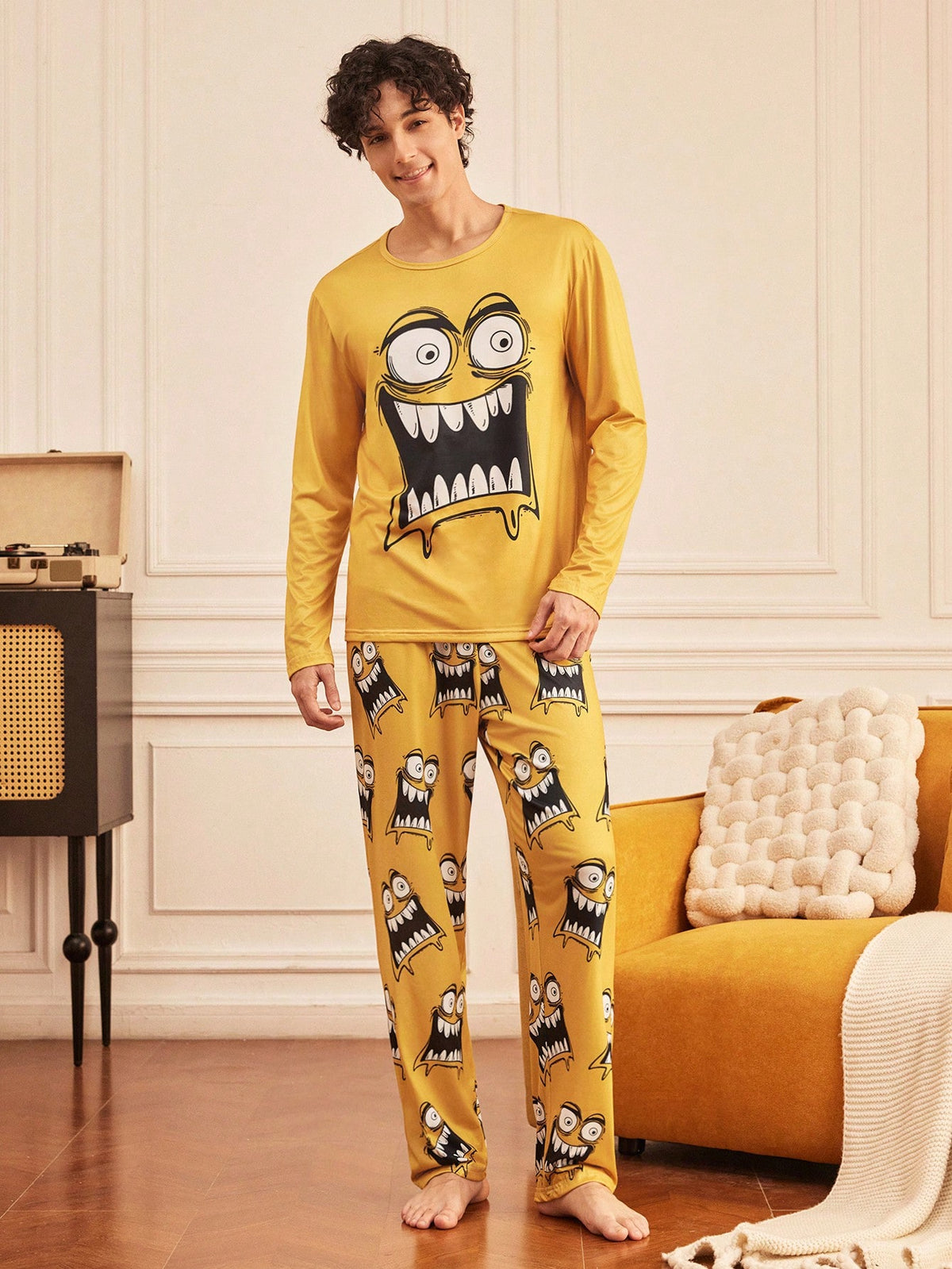 Notgurli Men's Funny Cow & Horse Print Long Sleeve Top And Pants Loungewear Set