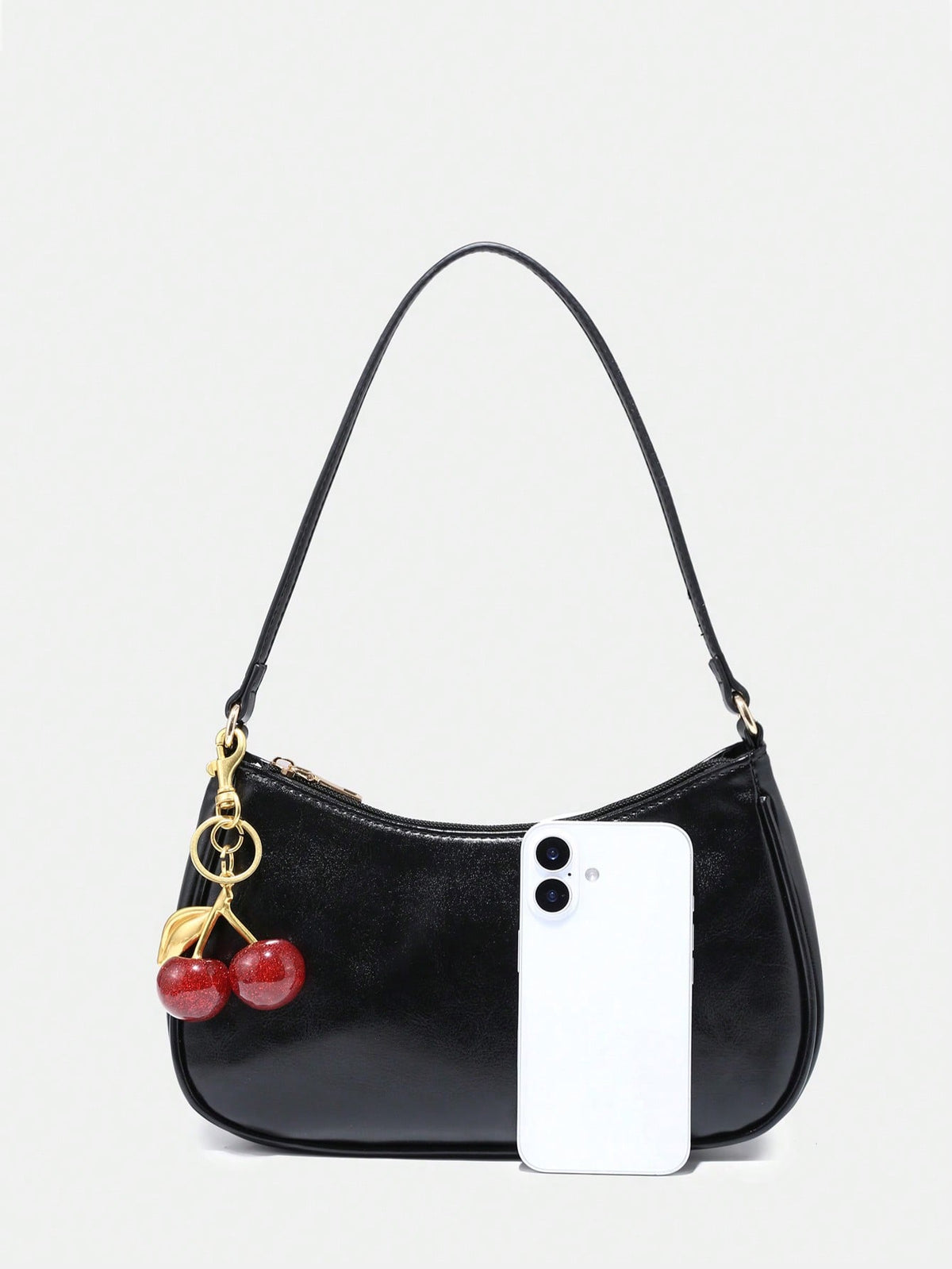 Novachic, Women's Fall Outfits, Floral Patterned Fabric,  Cherry Pendant, Women's Minimalist Shoulder Bag, Zipper Closure, Retro Style