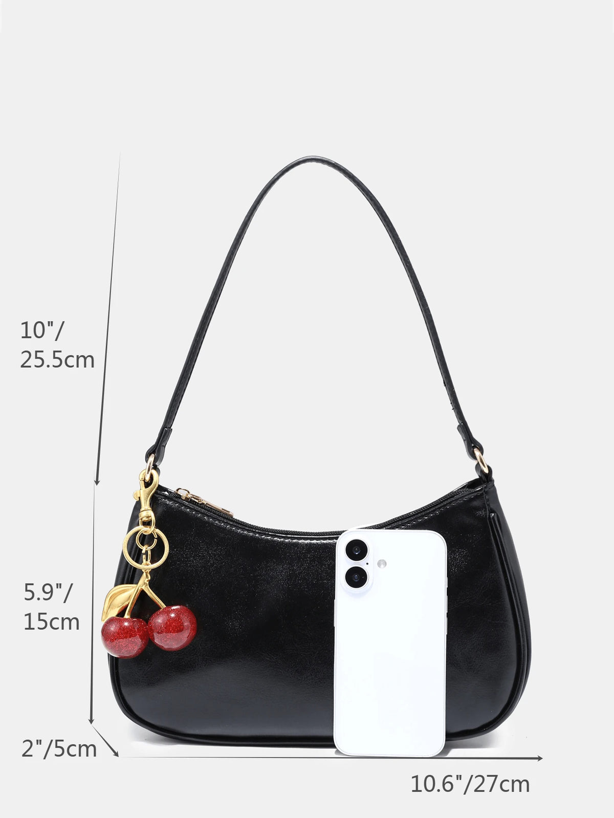 Novachic, Women's Fall Outfits, Floral Patterned Fabric,  Cherry Pendant, Women's Minimalist Shoulder Bag, Zipper Closure, Retro Style