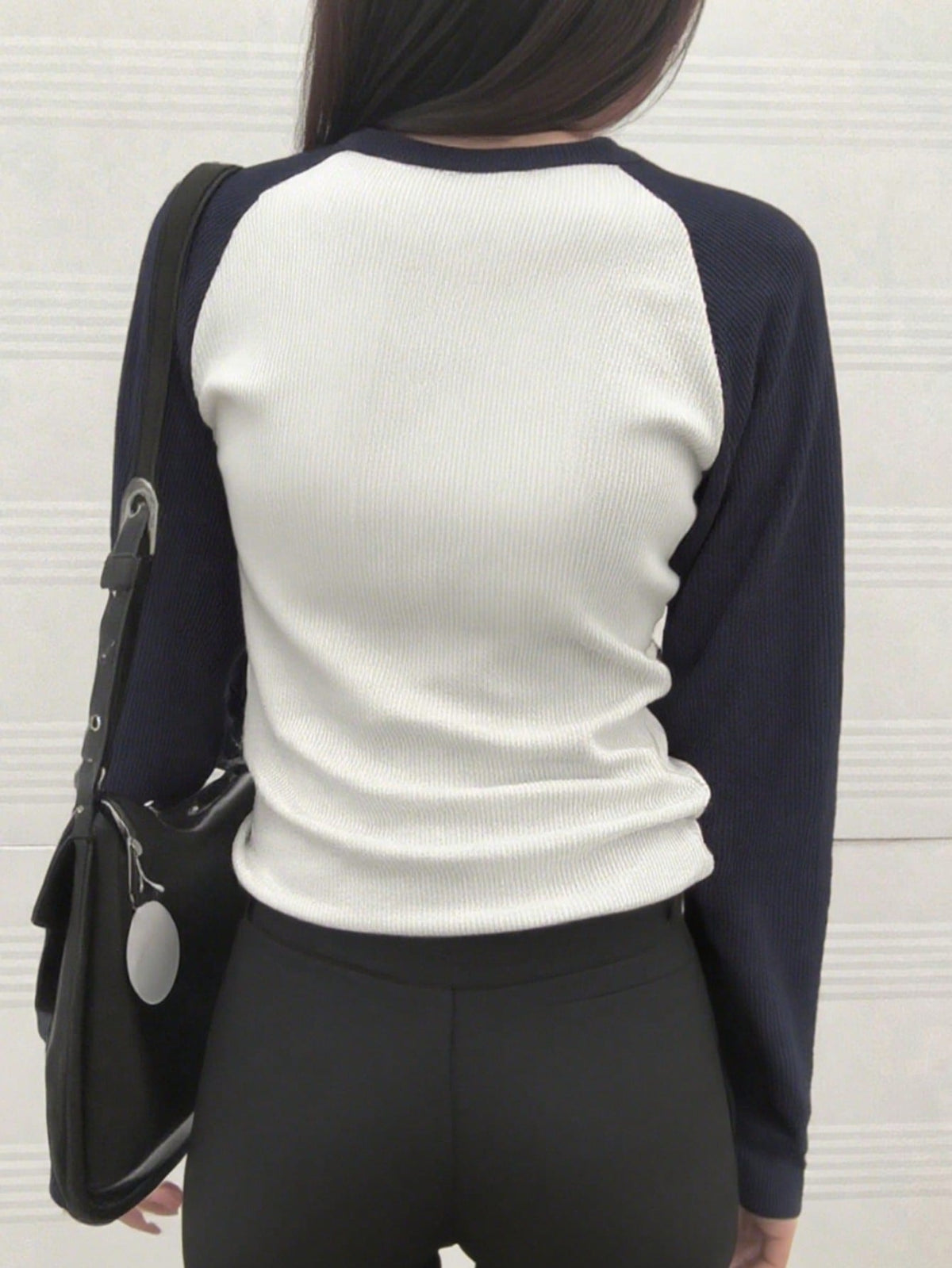 Number Graphic Casual Raglan Sleeve Fitted Long Sleeve Top Spring