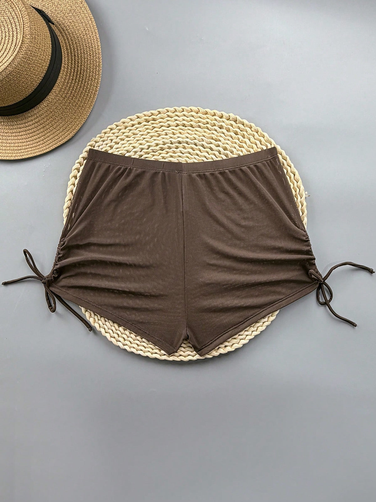 Oceva Plain Brown Mesh Fabric Sheer Regular Length Cover Ups For Women