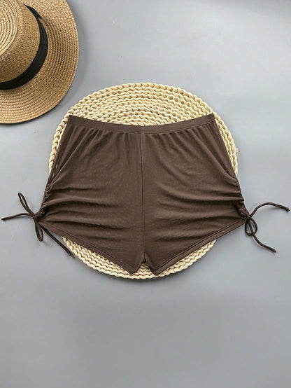 Oceva Plain Brown Mesh Fabric Sheer Regular Length Cover Ups For Women
