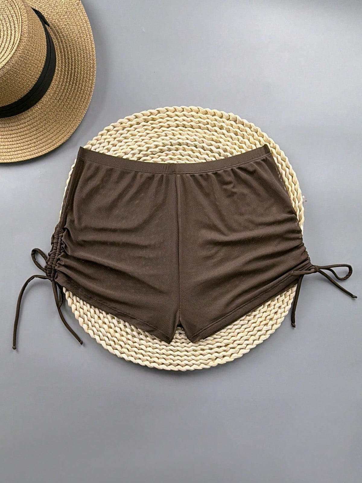 Oceva Plain Brown Mesh Fabric Sheer Regular Length Cover Ups For Women