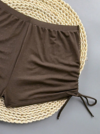 Oceva Plain Brown Mesh Fabric Sheer Regular Length Cover Ups For Women
