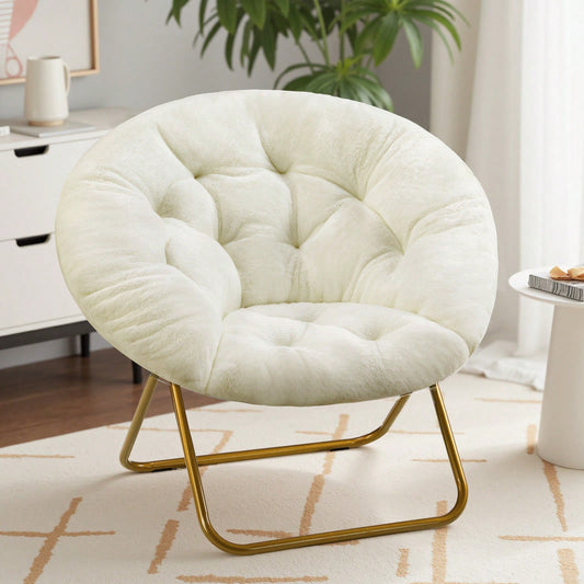 OLIXIS Saucer Chair For Adults, Teens, Faux Fur XL Circle Chair For Bedroom, Dorm & Gaming, Foldable Comfy Accent Seat For Small Spaces, Oversized Style Thick Padded Meatal Frame