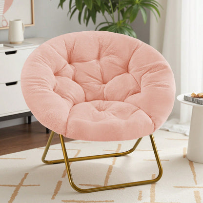 OLIXIS Saucer Chair For Adults, Teens, Faux Fur XL Circle Chair For Bedroom, Dorm & Gaming, Foldable Comfy Accent Seat For Small Spaces, Oversized Style Thick Padded Meatal Frame