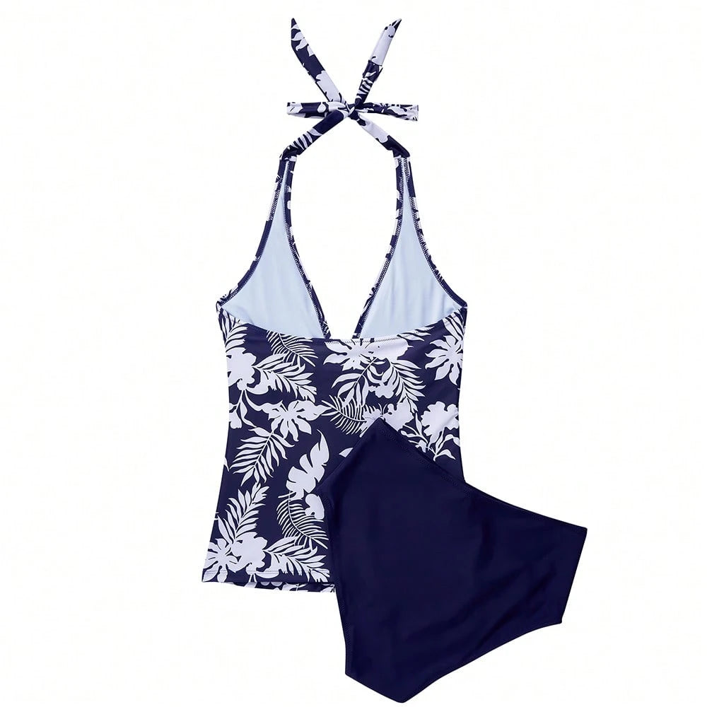 OMKAGI Women's Halter High-Waisted Swimsuit Set Sexy V-Neck And Ruched Abdomen Slimming High-Cut Two-Piece Swimsuit