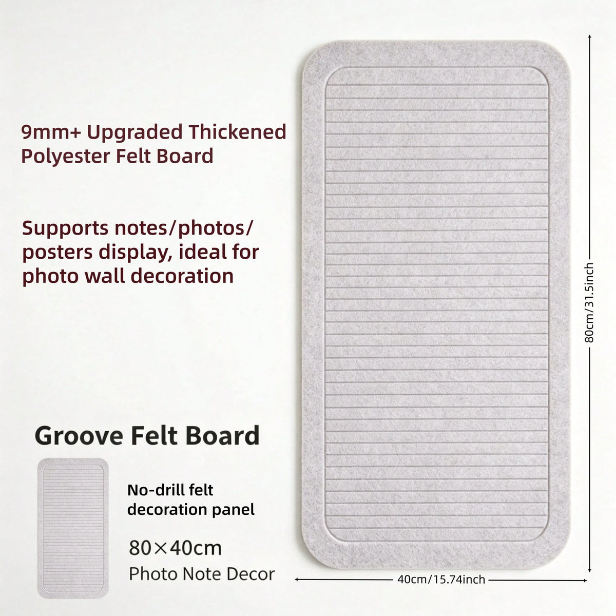 One No-Drilling Vertical-Groove Felt Board: Perfect For Photo Wall Displays, Student Memos, Office & Classroom Bulletins. Supports Notes, Photos, Posters & DIY Decor. Ideal For Multi-Scene Use
