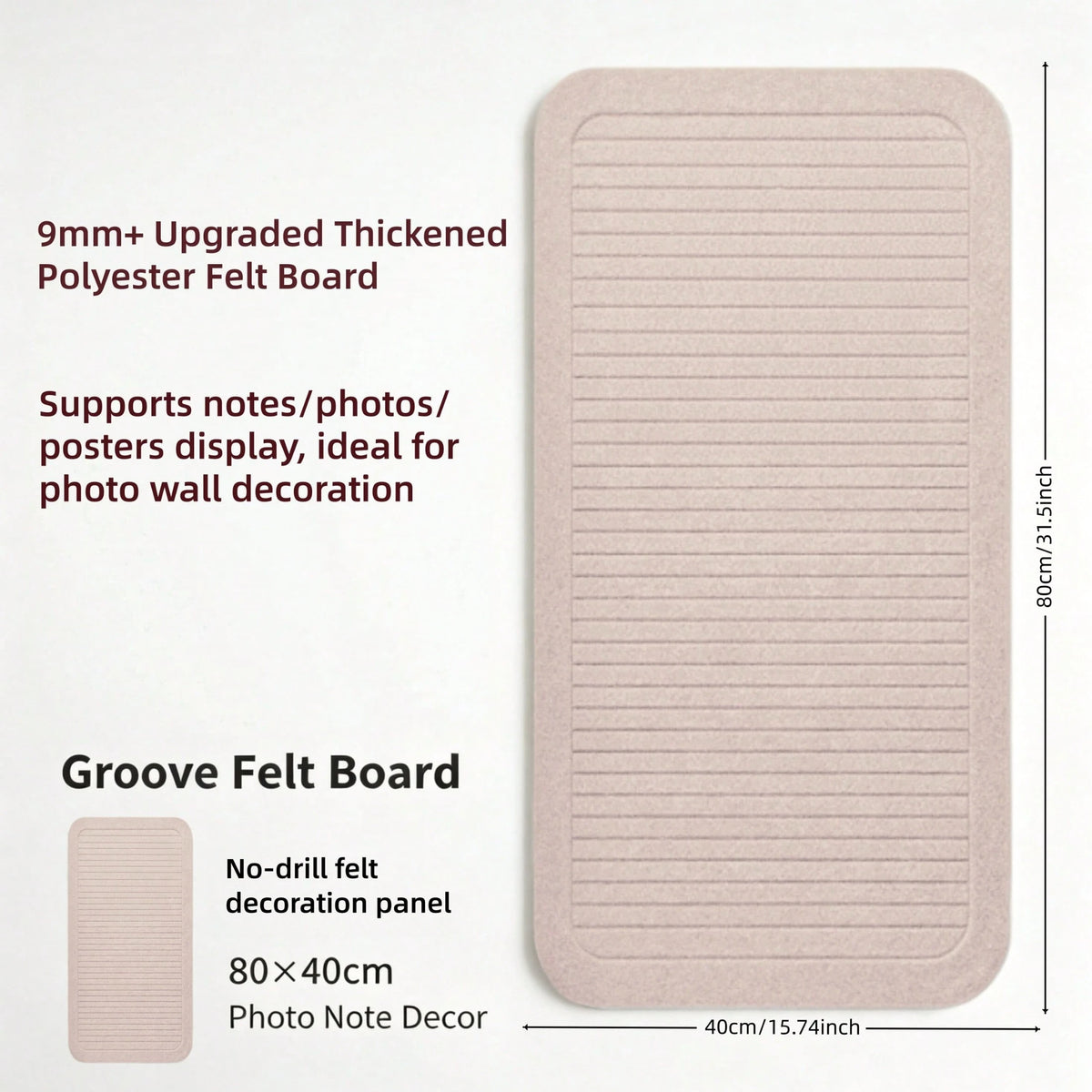 One No-Drilling Vertical-Groove Felt Board: Perfect For Photo Wall Displays, Student Memos, Office & Classroom Bulletins. Supports Notes, Photos, Posters & DIY Decor. Ideal For Multi-Scene Use