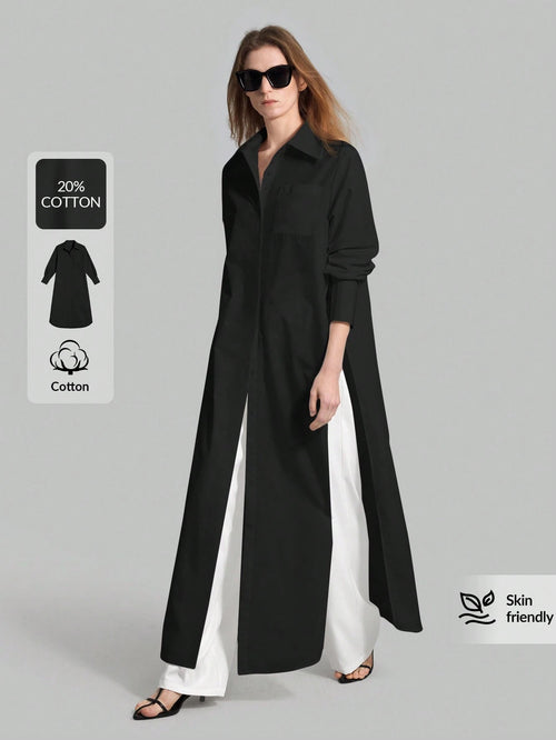 Ontre 2026SS New Women's Casual Loose Solid Black Autumn Chic Everyday Button-Up Shirt,Long Vacation Matching Shirt,Summer Business Office Wear Beach Top