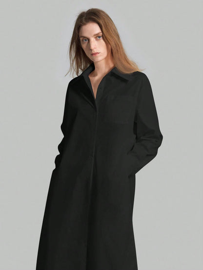 Ontre 2026SS New Women's Casual Loose Solid Black Autumn Chic Everyday Button-Up Shirt,Long Vacation Matching Shirt,Summer Business Office Wear Beach Top