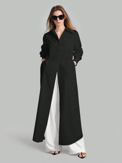 Ontre 2026SS New Women's Casual Loose Solid Black Autumn Chic Everyday Button-Up Shirt,Long Vacation Matching Shirt,Summer Business Office Wear Beach Top