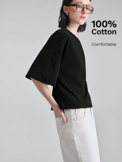 Ontre Women's Dark Brown Structural Line Waist Cinching T-Shirt, Effortless Chic Summer Modern Urban Work Minimalist Casual Daily Wear