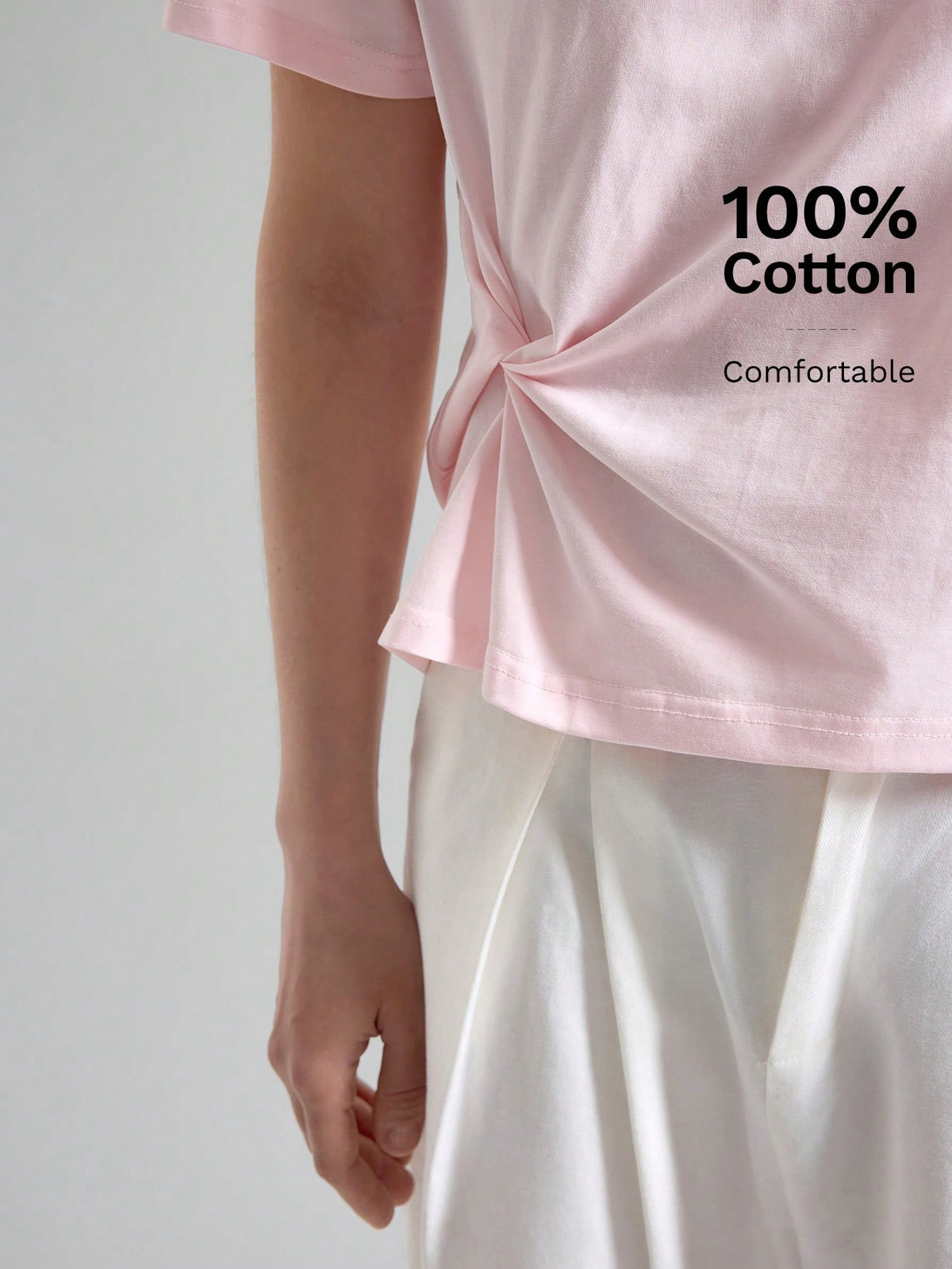 Ontre Women's Soft Pink T-Shirt,High-End Asymmetric Ruched Summer Casual Everyday Tops,Elegant Office Commuter Modern Urban Petite Fitted Shirt