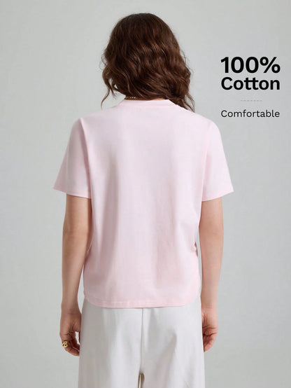 Ontre Women's Soft Pink T-Shirt,High-End Asymmetric Ruched Summer Casual Everyday Tops,Elegant Office Commuter Modern Urban Petite Fitted Shirt