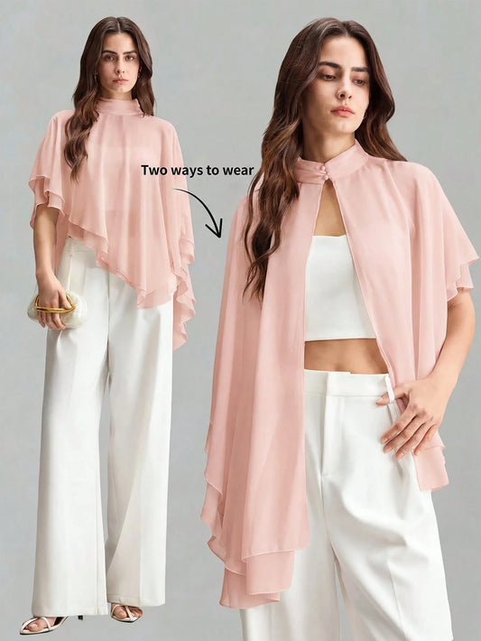Ontre Women's Solid Color Stand Collar Casual Elegant Elegant Versatile Daily Tea Party Outing Top Dusty Pink Summer Formal Ruffle Urban Modern Wedding