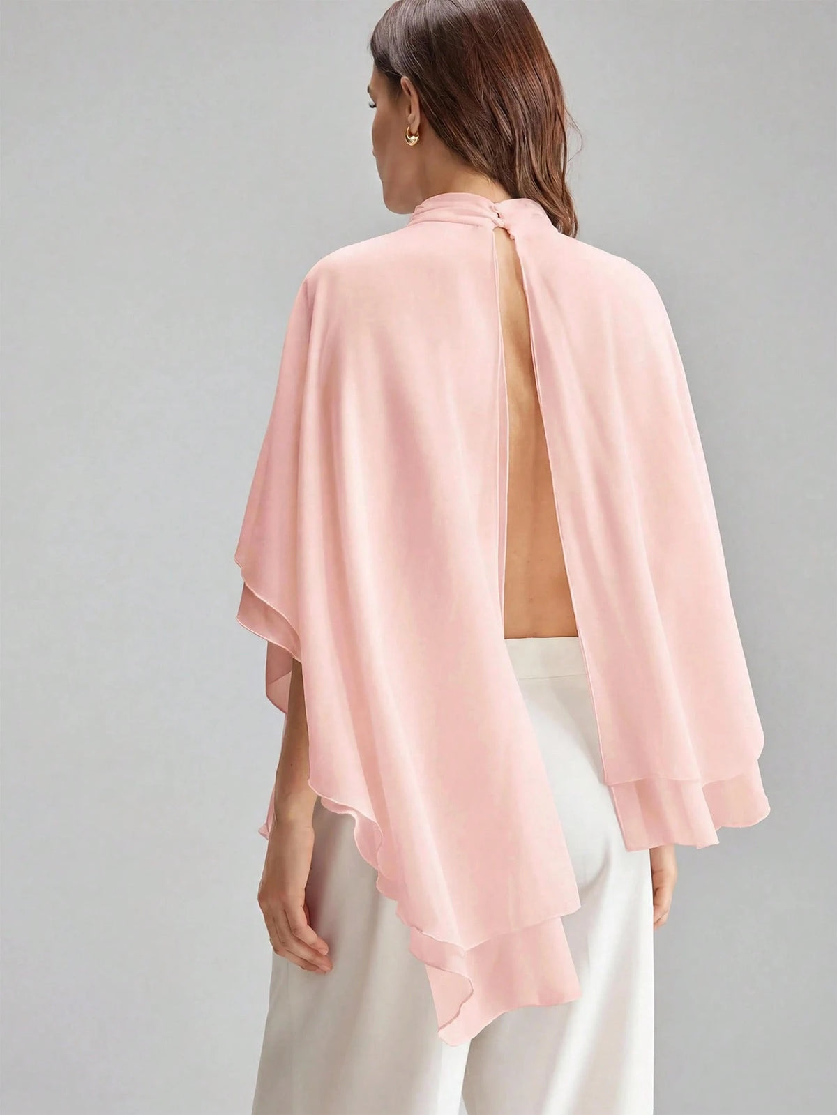 Ontre Women's Solid Color Stand Collar Casual Elegant Elegant Versatile Daily Tea Party Outing Top Dusty Pink Summer Formal Ruffle Urban Modern Wedding