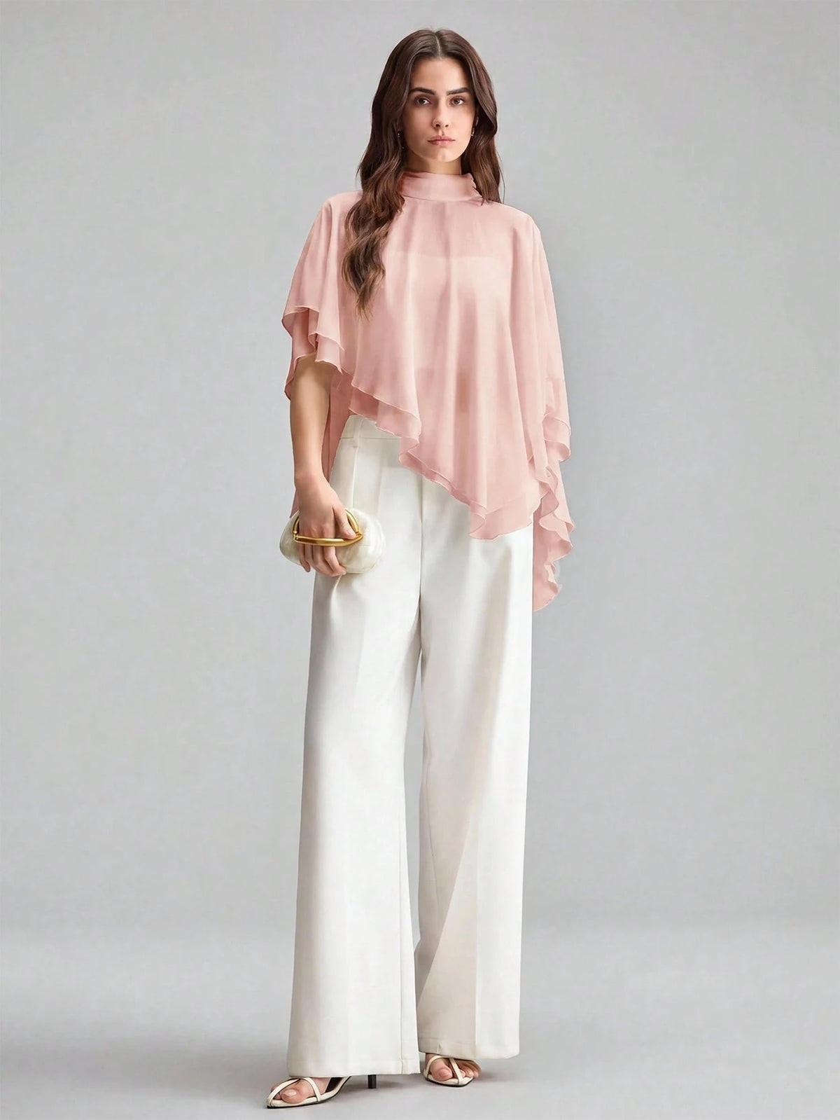 Ontre Women's Solid Color Stand Collar Casual Elegant Elegant Versatile Daily Tea Party Outing Top Dusty Pink Summer Formal Ruffle Urban Modern Wedding