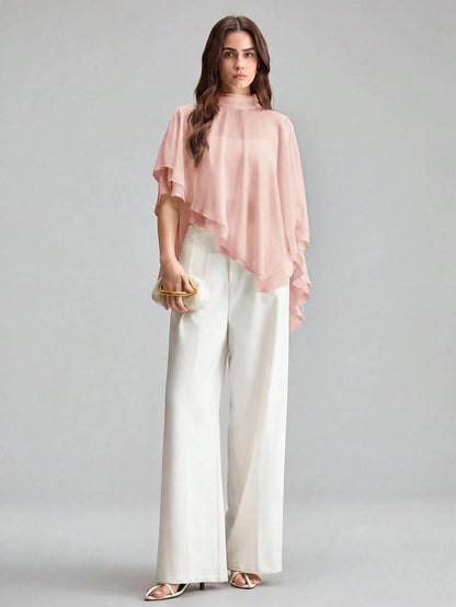 Ontre Women's Solid Color Stand Collar Casual Elegant Elegant Versatile Daily Tea Party Outing Top Dusty Pink Summer Formal Ruffle Urban Modern Wedding