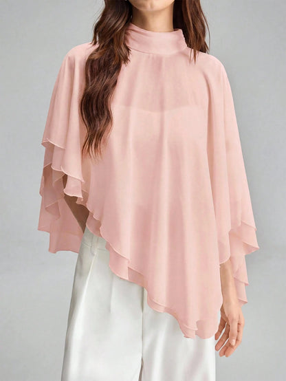 Ontre Women's Solid Color Stand Collar Casual Elegant Elegant Versatile Daily Tea Party Outing Top Dusty Pink Summer Formal Ruffle Urban Modern Wedding