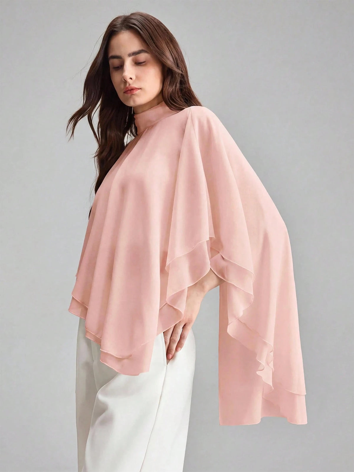 Ontre Women's Solid Color Stand Collar Casual Elegant Elegant Versatile Daily Tea Party Outing Top Dusty Pink Summer Formal Ruffle Urban Modern Wedding