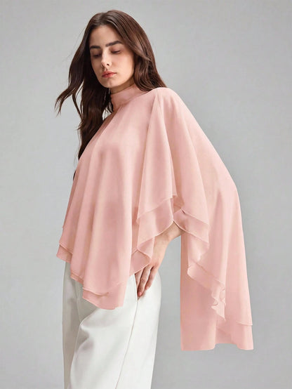 Ontre Women's Solid Color Stand Collar Casual Elegant Elegant Versatile Daily Tea Party Outing Top Dusty Pink Summer Formal Ruffle Urban Modern Wedding