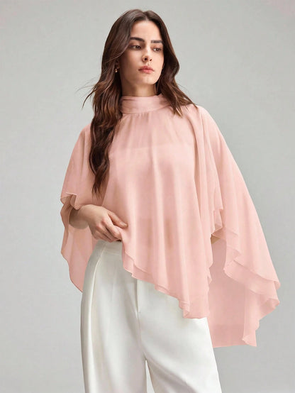 Ontre Women's Solid Color Stand Collar Casual Elegant Elegant Versatile Daily Tea Party Outing Top Dusty Pink Summer Formal Ruffle Urban Modern Wedding
