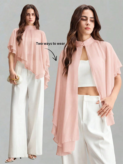 Ontre Women's Solid Color Stand Collar Casual Elegant Elegant Versatile Daily Tea Party Outing Top Dusty Pink Summer Formal Ruffle Urban Modern Wedding
