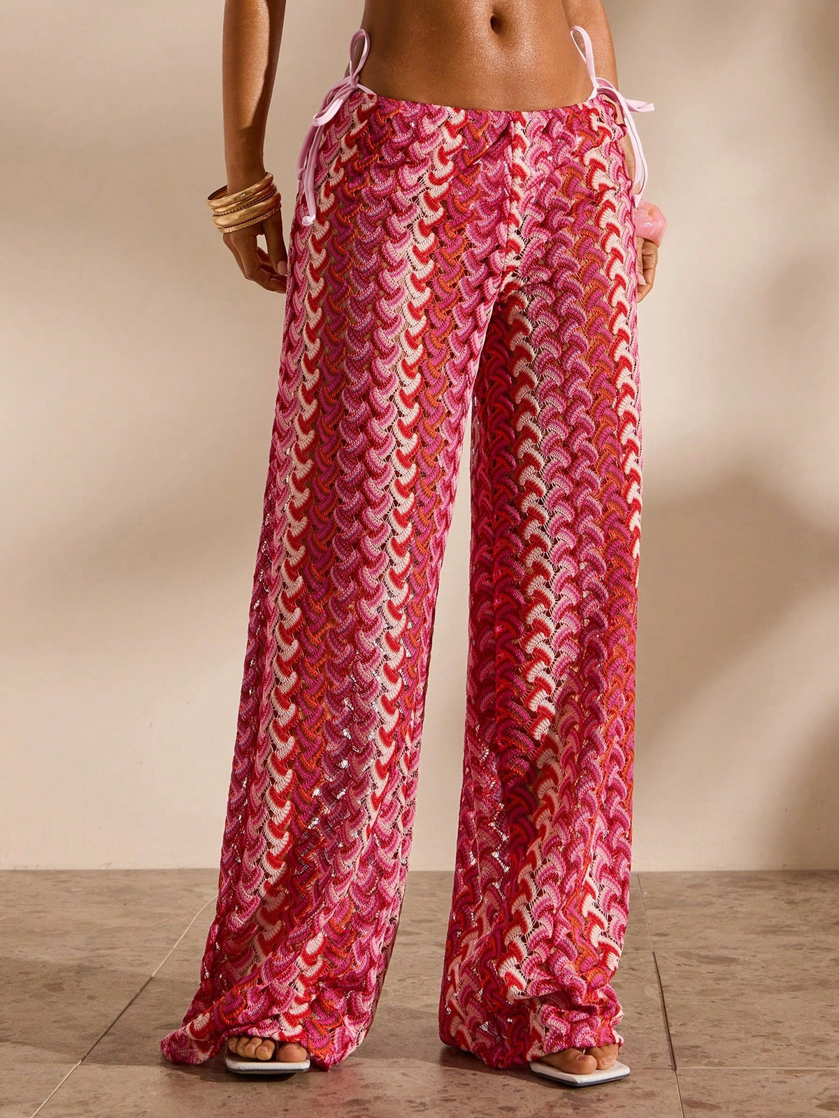 Opulessa Women's Vacation Casual Striped Cover-Up & Pants Set