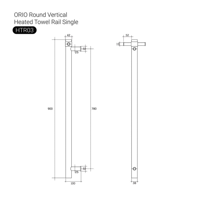 ORIO Round Vertical Heated Towel Rail Single Chrome Accessories Arova